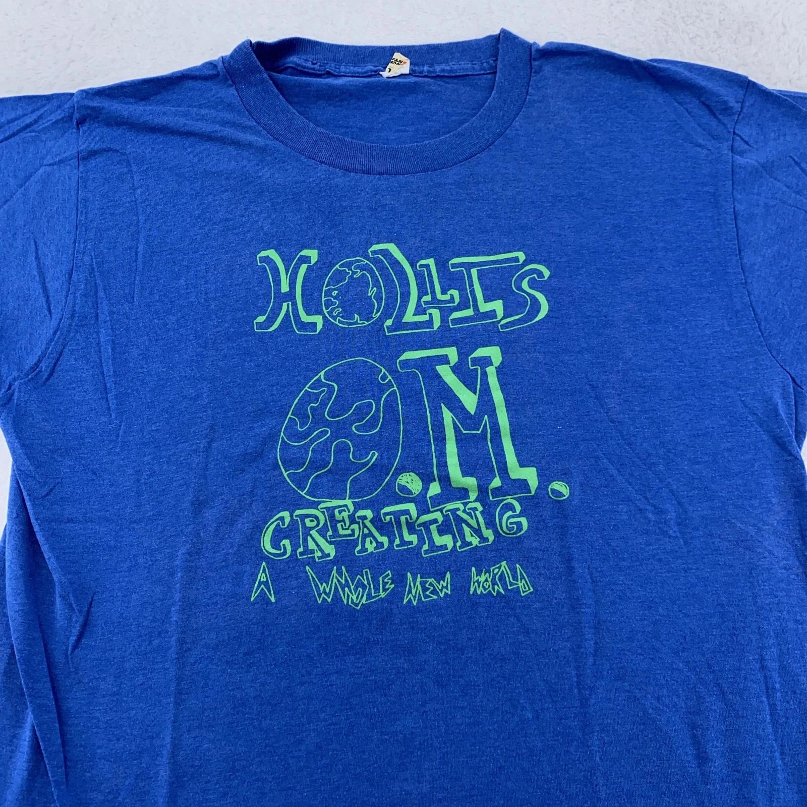 

Vintage Hollis OM Shirt Mens Medium Creating A Whole New World Yoga Hippie 90s S