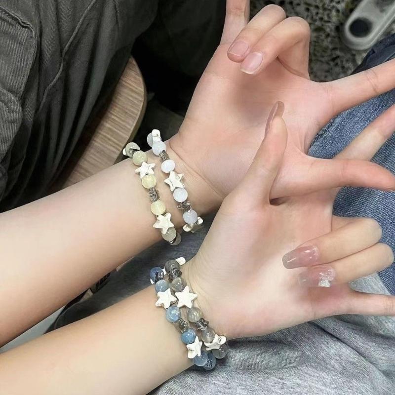 Harajuku Aesthetic Bracelet Elastic Wrist Chain Trendy Star Beaded Bangle Fashionable Hand Jewelry Pieces Birthday Gift