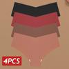 4PCS Women Seamless Briefs Sexy V-Waist Underwear 10 Solid Colors Ice Silk No Trace Panties Female Breathable Intimates Lingerie