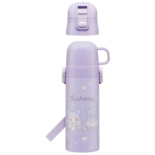 Skater Children's Stainless Steel Water Bottle, 2-Way, 470ml (Direct Drinking) or 430ml (Cup Drinking), Child-Friendly and Lightweight, Sanrio Kuromi