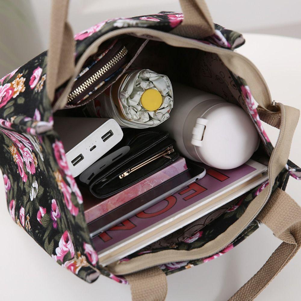 Cute Cartoon Print Lunch Bag Portable Canvas Bag Women's Casual Handbag Tote Purse For School Office Picnic Bag