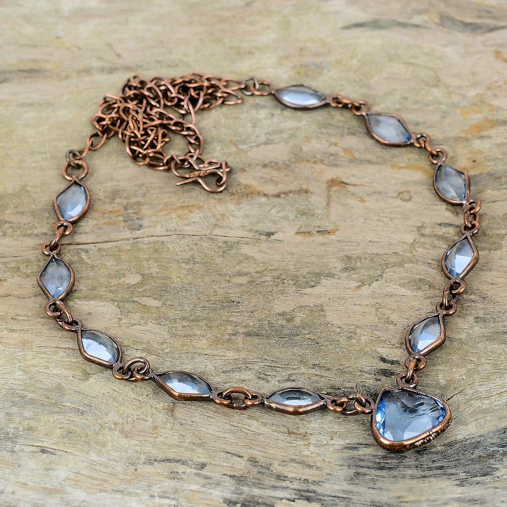 Faceted Tanzanite Quartz Necklace Electroformed Copper Necklace Gemstone Jewelry Adjustable Chain Necklace Handmade Electroformed Jewelry