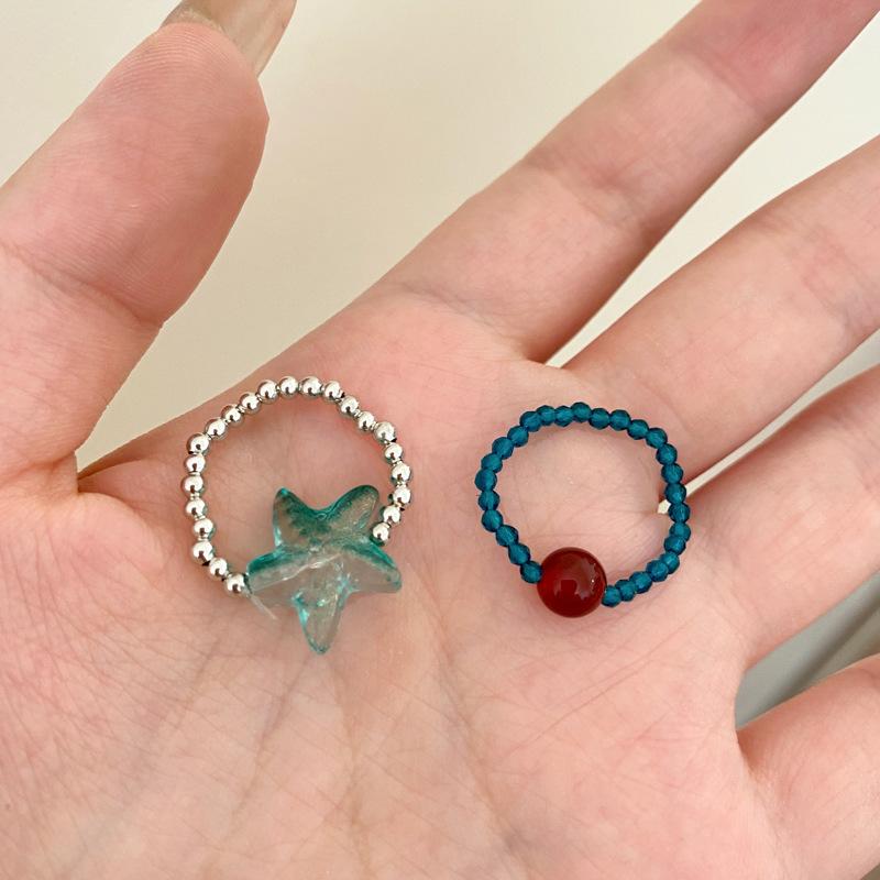 Optimize Agate Beaded Ring Summer Seaside Vacation Fashion Exquisite Versatile Niche Design Personalized Temperament Jewelry