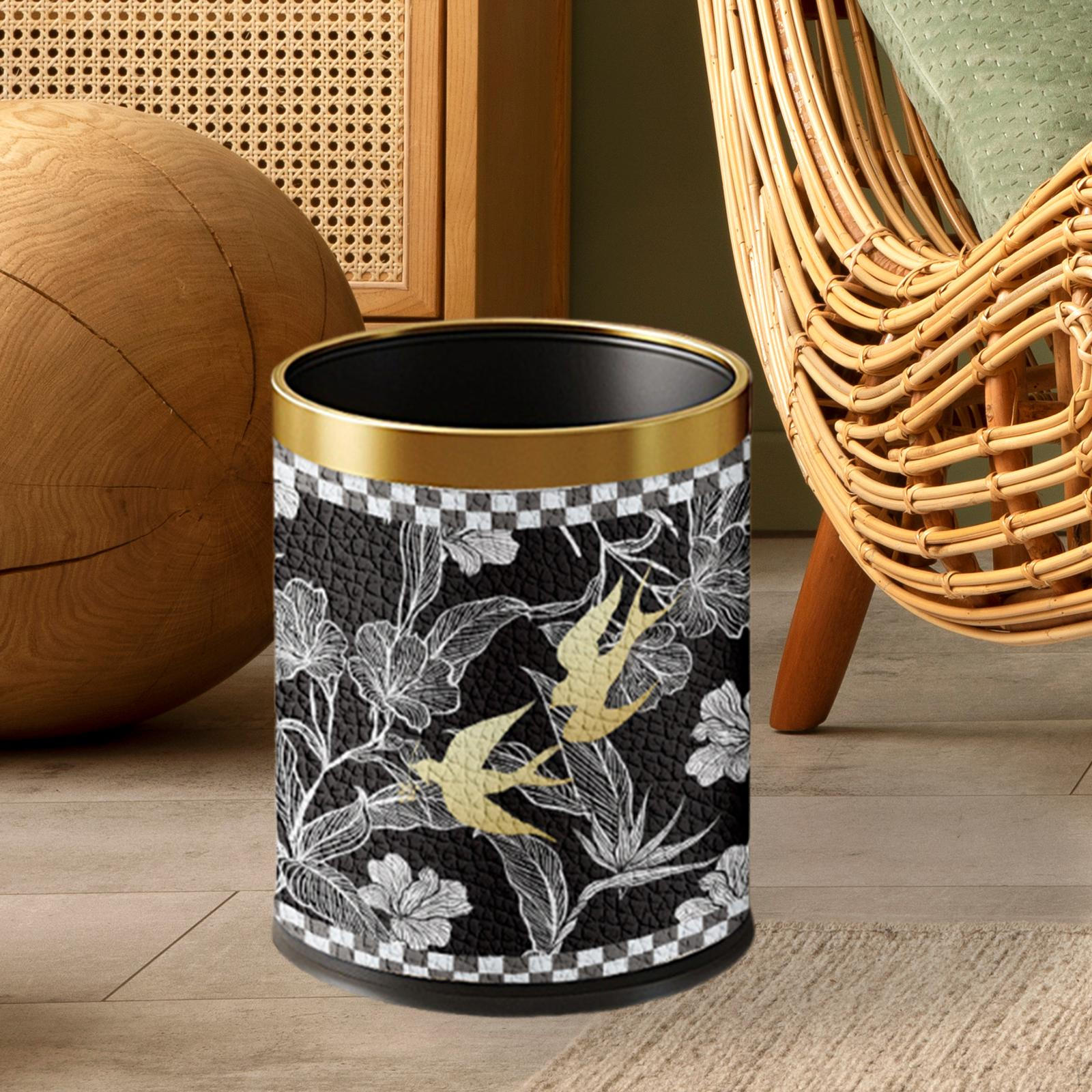 

Открытый верх из искусственной кожи мусорный бак для кухни и гостиной Black with Gold Rim