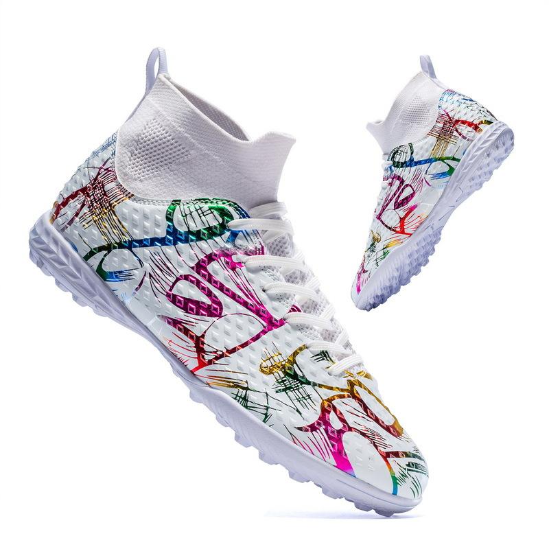 Football Shoes High Top 2 New Fly-woven Breathable Boys' Sneakers Camouflage Broken Nails Children's Football Shoes