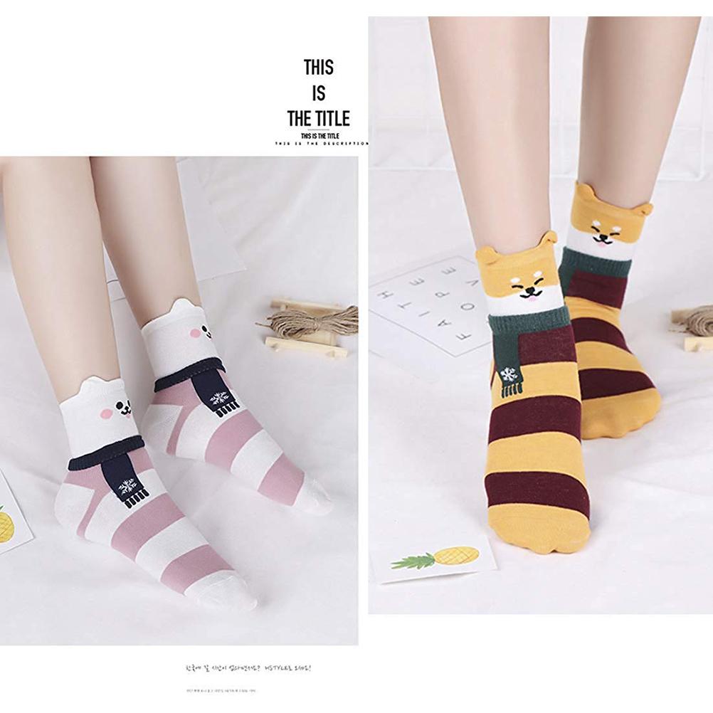 5 Pairs Women S Animal Socks Cute Cartoon Socks Colorful Striped Stockings