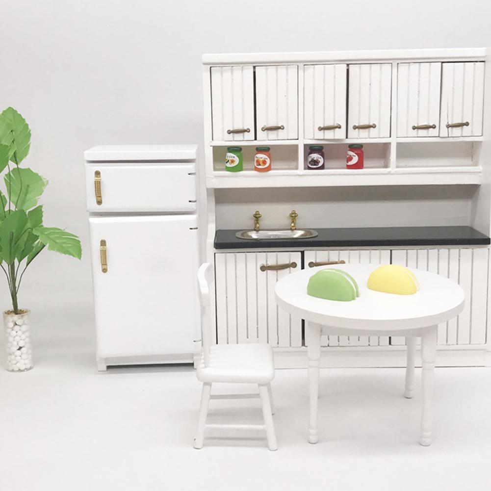 White   Refrigerator Model, 1:12  Ature Kitchen Accessories, Wooden   Furniture for Photography and Display, 5.1 X 2.4 X 2.1 Inch