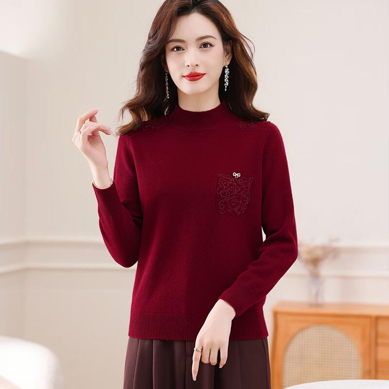 Women's 100% Wool Semi-High Collar Thick Sweater