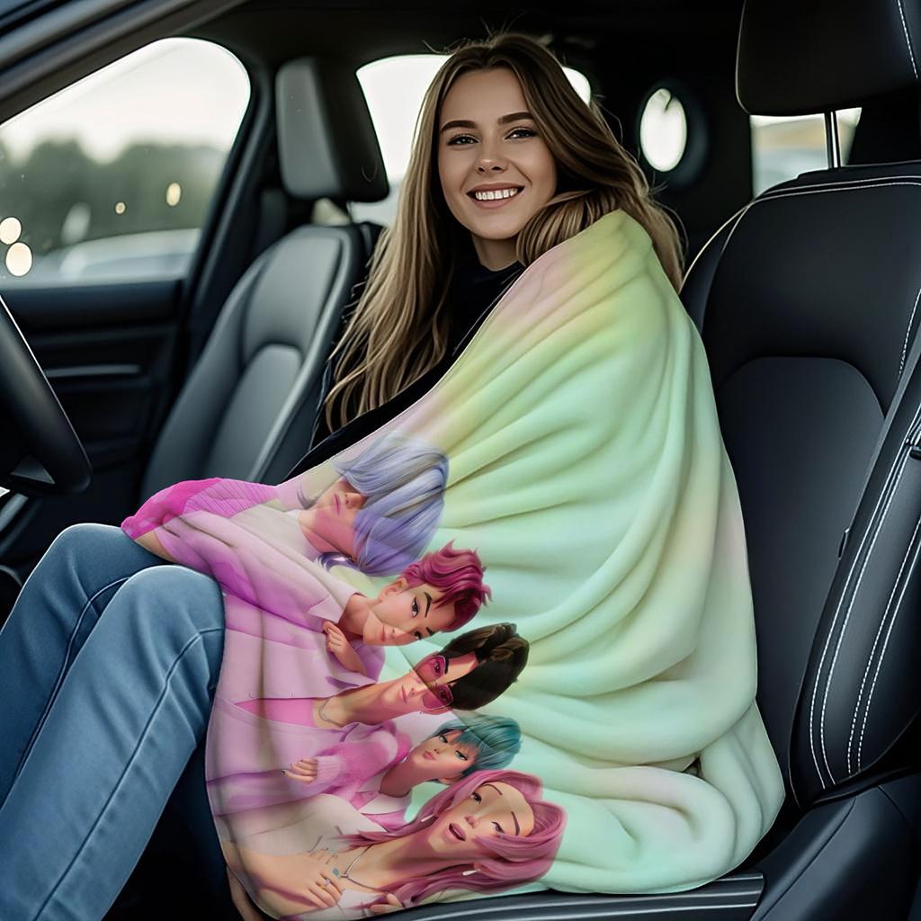 K-POP Huntrix & Saja Boys Flannel Blanket Hot Anime Throw Blanket for Home Living Room Travel Camping Office Napping Fan Gift