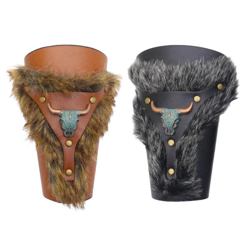 Medieval Wristband Men Cosplay Furred Arm Guard Gauntlet Bracer for Men Cosplay PU Arm Guard for Photoshoots and Stage