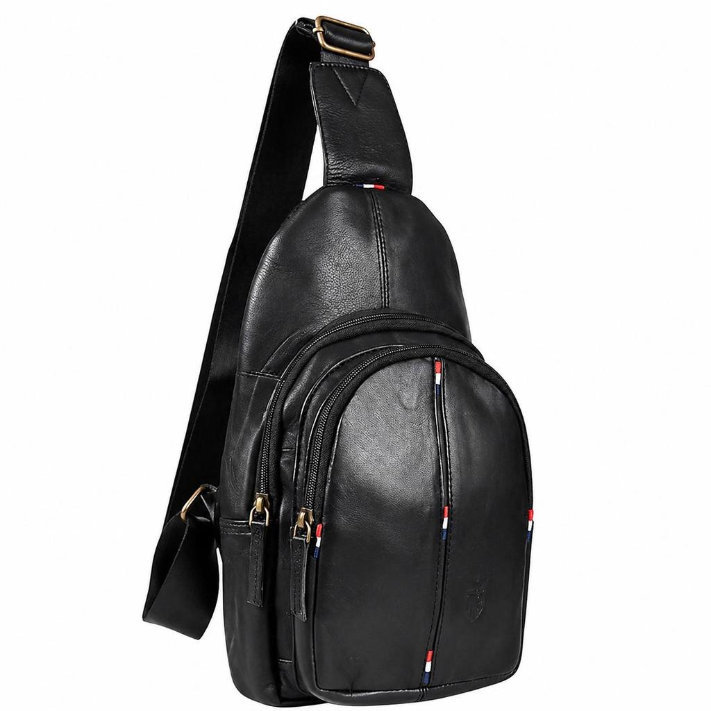 Genuine Leather Chest Sling Bag Crossbody Shoulder Backpack Unisex Adjustable Strap Multi Pocket Travel Office Daily Use
