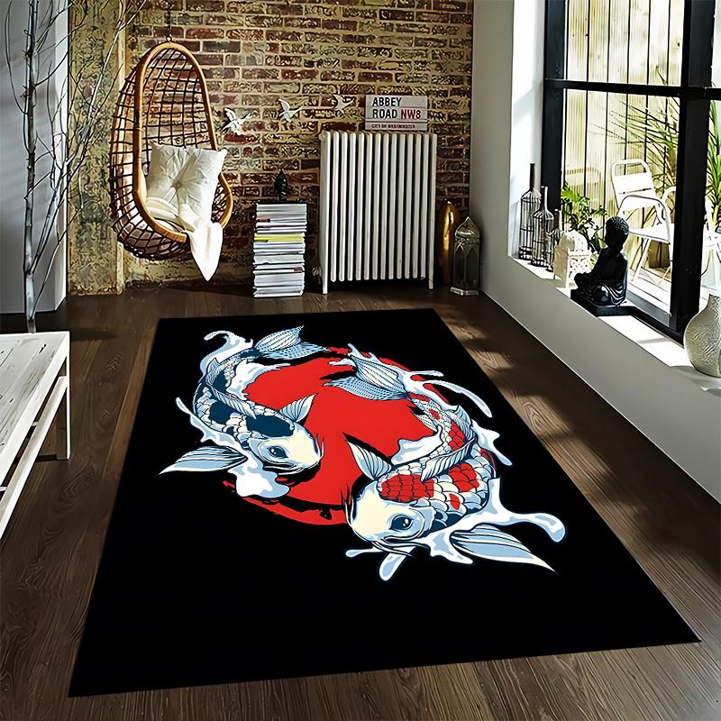 Elegant and Harmonious Koi Carp Rug Design Suitable for use as an anti-slip game mat for living room and bedroom sofas