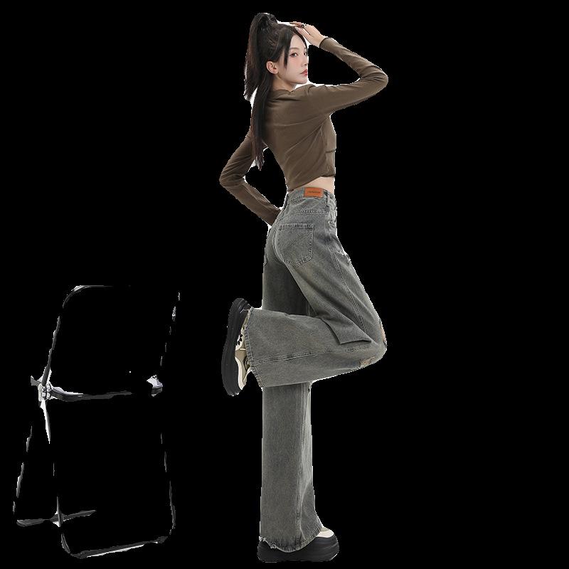 Women's 2026 Vintage High-Waisted Ripped Straight-Leg Jeans - Summer Slimming Wide-Leg Fit