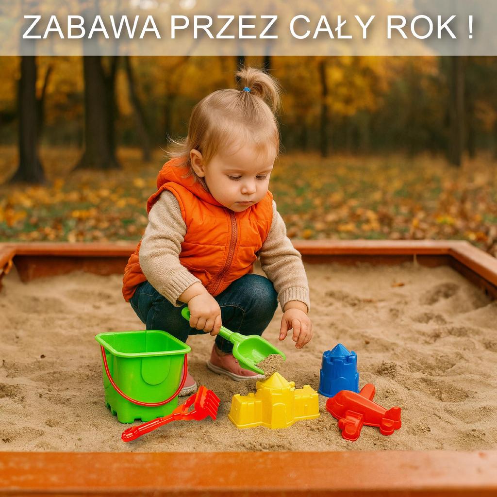 Wiaderko Do Piasku 25Cm Zamek Grabki Łopatka, Foremki Zestaw Całoroczny