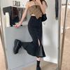 Denim Schlitz Langen Rock Frauen Koreanische Mode Vintage Hohe Taille Bodycon Rüschen Meerjungfrau Midi Rock Elegante Chic Sommer