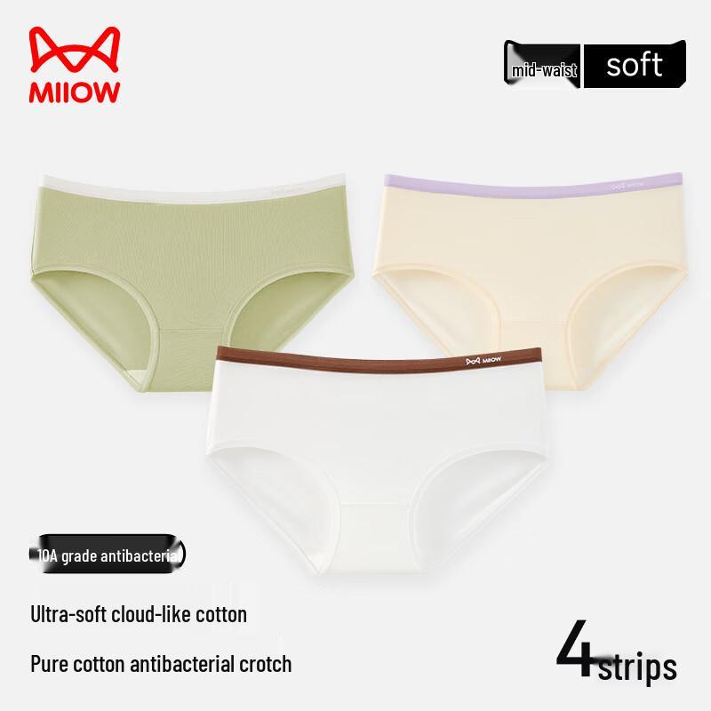 MIIOW Women's Antibacterial Cotton Briefs with Contrast Waistband, 4-Pack