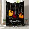Custom Guitar Fleece Blanket Personalized Name Music Note Throw All Season Soft Warm Bedding Home Decor Gift for Music Lovers