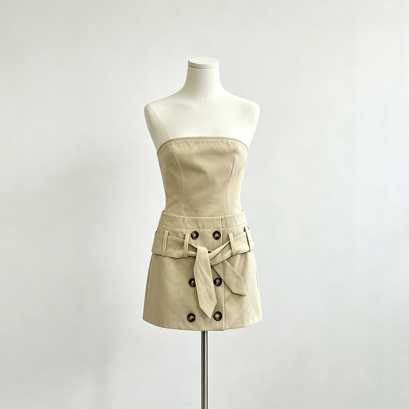 Hot Girl Pure and Alluring Style Sexy Pencil Skirt Short Skirt, Summer New Khaki Strapless Utility Dress