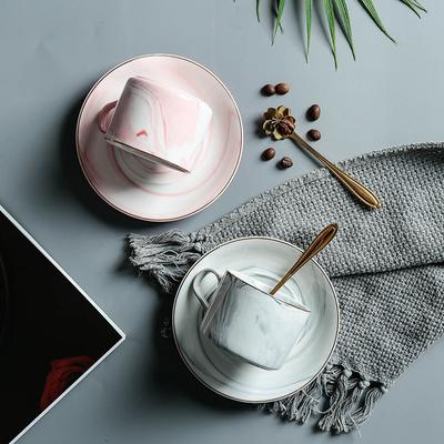 Marble Print Nordic Coffee Cup and Plate Two Piece Set Ceramic Cup Water Cup Flower Tea Cup Milk Cup
