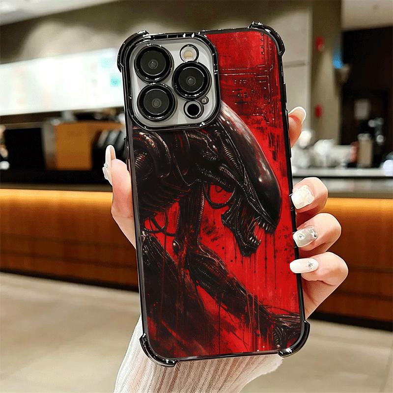 Cool A-Alien X-Xenomorph Plating Phone Case For Iphone 16 17 Pro Max Air 16E 14 15 Plus 12 13 Mini Anti-Fall Airabag Cover