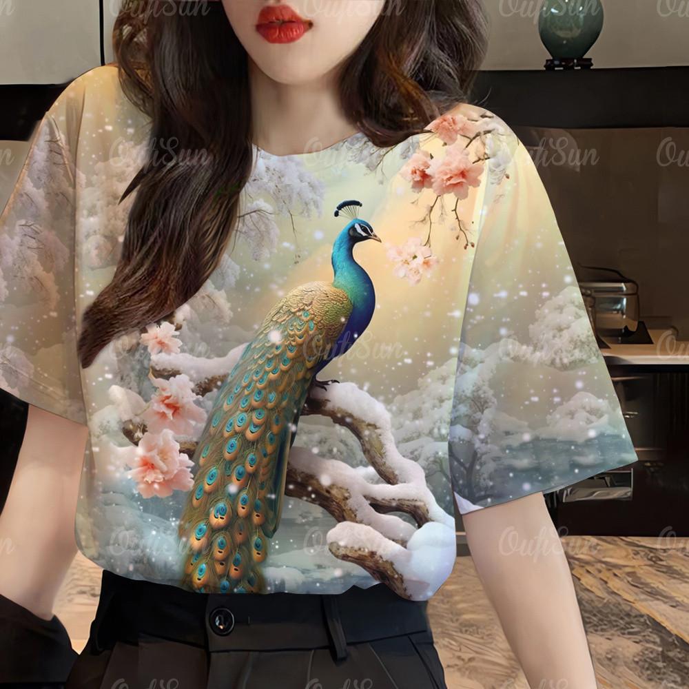 Pattern women s clothing peacock T-shirt 2XS