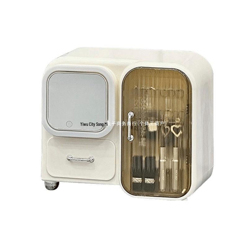 Desktop Cosmetic Storage Box with Mirror and Cabinet