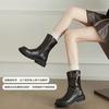 2025 autumn and winter new thick low heel round head side zipper medium boots boots adjustable western boots
