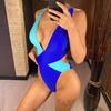 Splicing Deep V Neck Cross Back One Piece Swimsuit Women Swimwear Female Monokini Scrunch Butt Bather Bathing Suit Swim