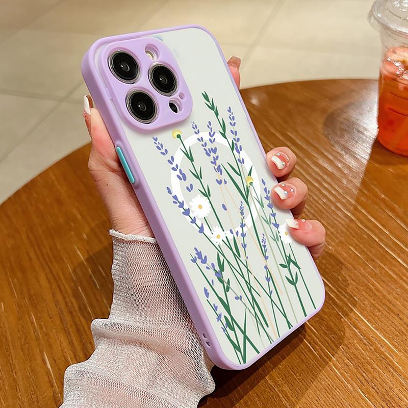Flower Pattern Case For iPhone 17 16 13 15 Pro Max 14 12 Pro 11 Air Shockproof For Magsafe Charging Iron Ring Matte Phone Cover