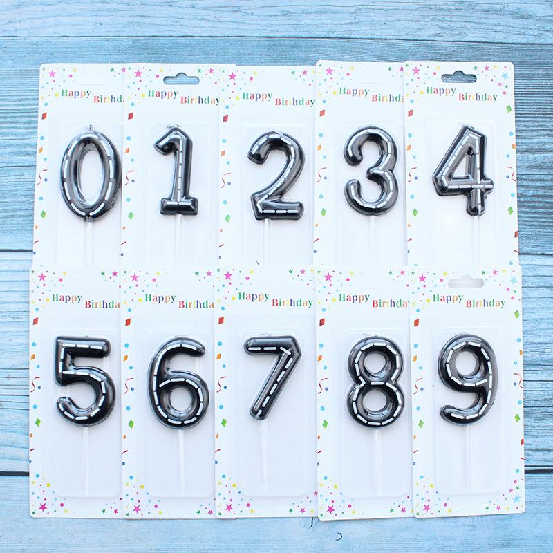 Line Numbers 0-9 Candles Birthday Party Scene Decoration Black Print White Strip Number Candles