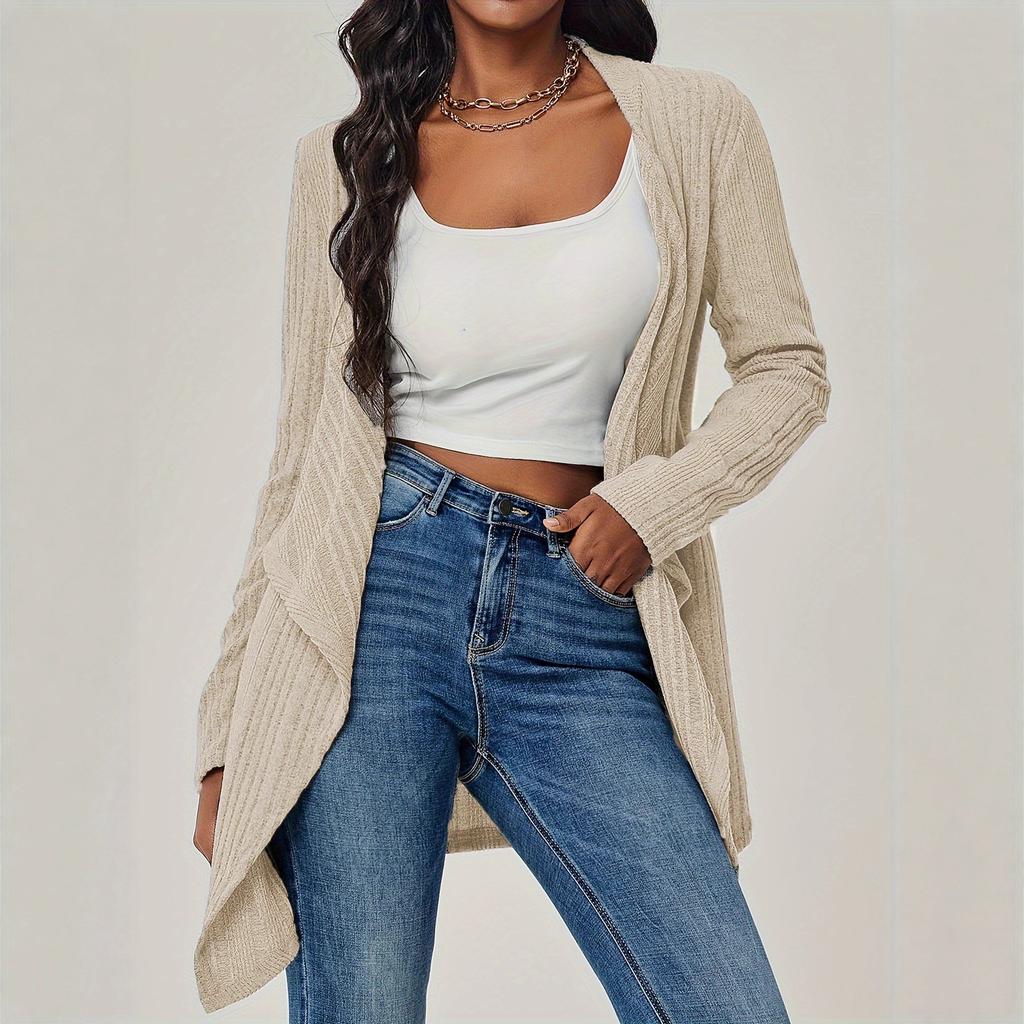 Amazon autumn and winter cross-border new European and American fashion women's solid color ribbed knitted cardigan cardigan long-sleeved sweater