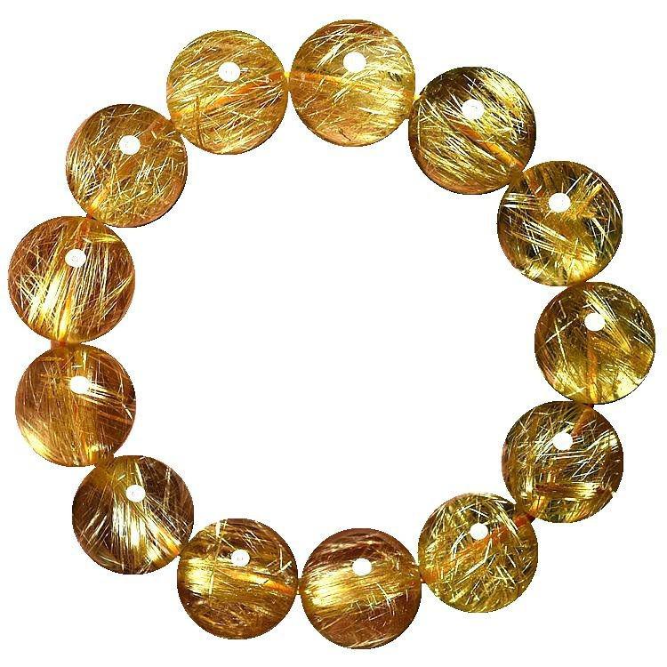 Golden Rutilated Quartz Crystal Bracelet for Couples - Elegant Yellow Titanium Quartz Jewelry for Men and Women