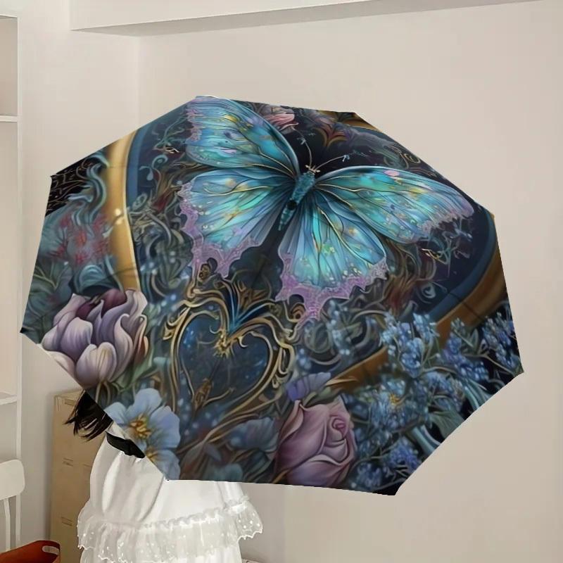 1pc Butterfly Heart Floral Artwork Umbrella with Plastic Handle,Suitable for All Seasons Home Travel Outdoor UmbrellaDD164