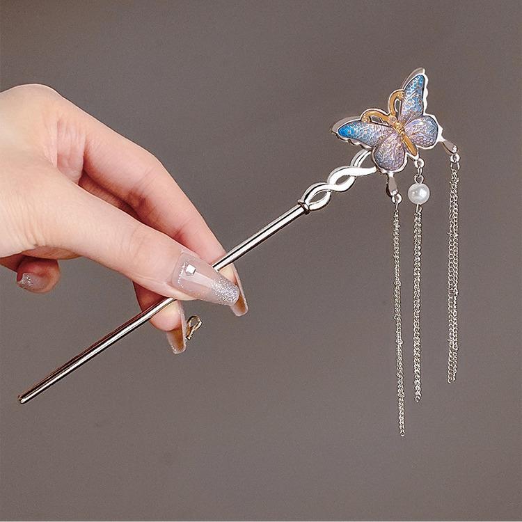 1pc Chinese Style Fashion Hair Stick Pearl Tassel Exquisite Butterfly Hair Accessory Daily Party Wear Women Hair Needle Hairpin