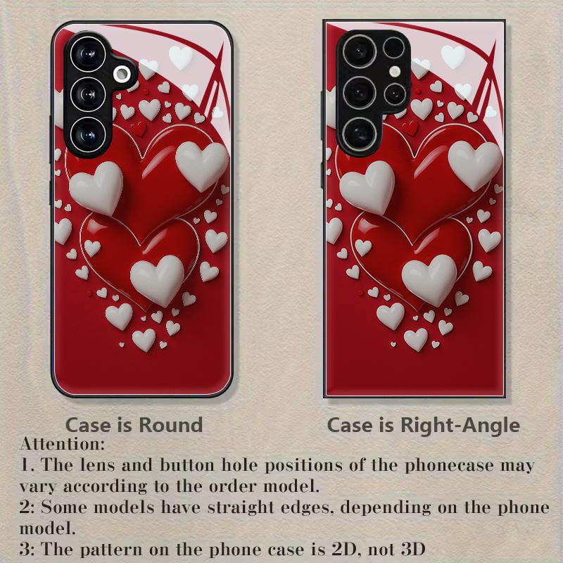 Heart shaped patterned glass phone case suitable for Samsung Galaxy S26 S25 S24 S23 S22 S20 FE/Ultra/Plus anti drop back cover