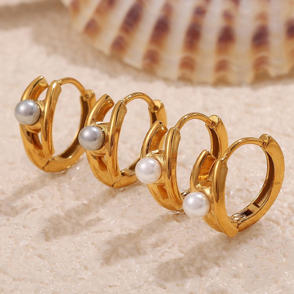 Personalized Imitation Pearl Premium Earrings Niche Design Stainless Steel Gold Rhinestone Versatile Earrings
