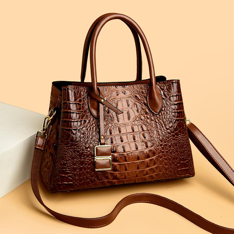 Vintage 3-Layer Crocodile Pattern Leather Crossbody