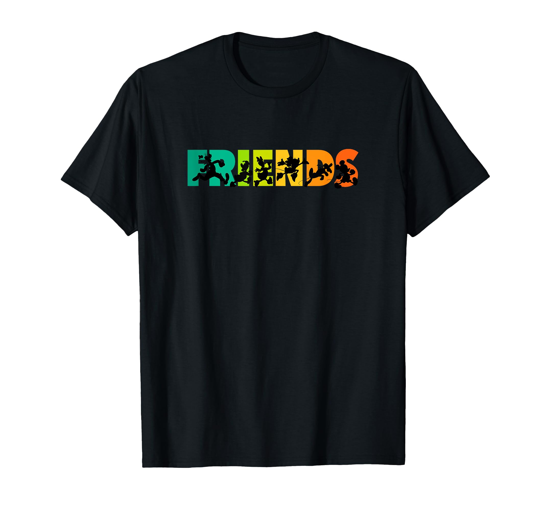 Disney Mickey and Friends Rainbow Silhouette Friends Text T-Shirt чёрный