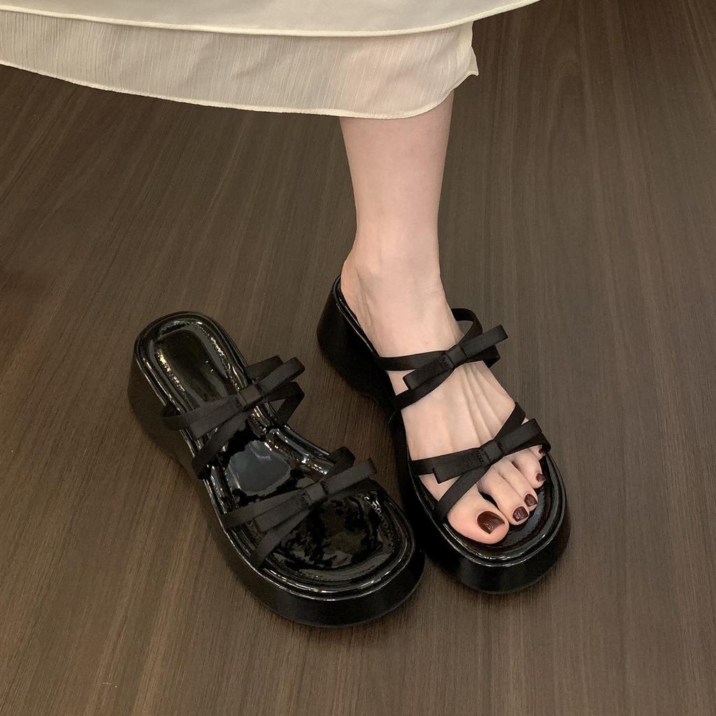 Beautiful bow with platform slippers for women's summer wear open-toed wedge heels sandals high heels