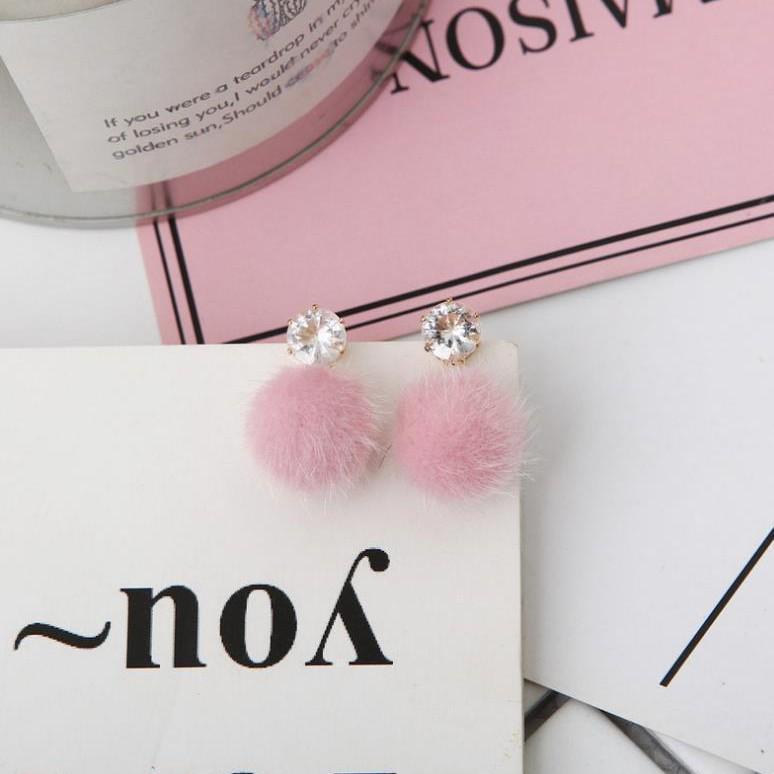 Korean Zirconia Ear Ornaments: Sweet Temperament Fur Ball Dangle Stud Earrings for Women
