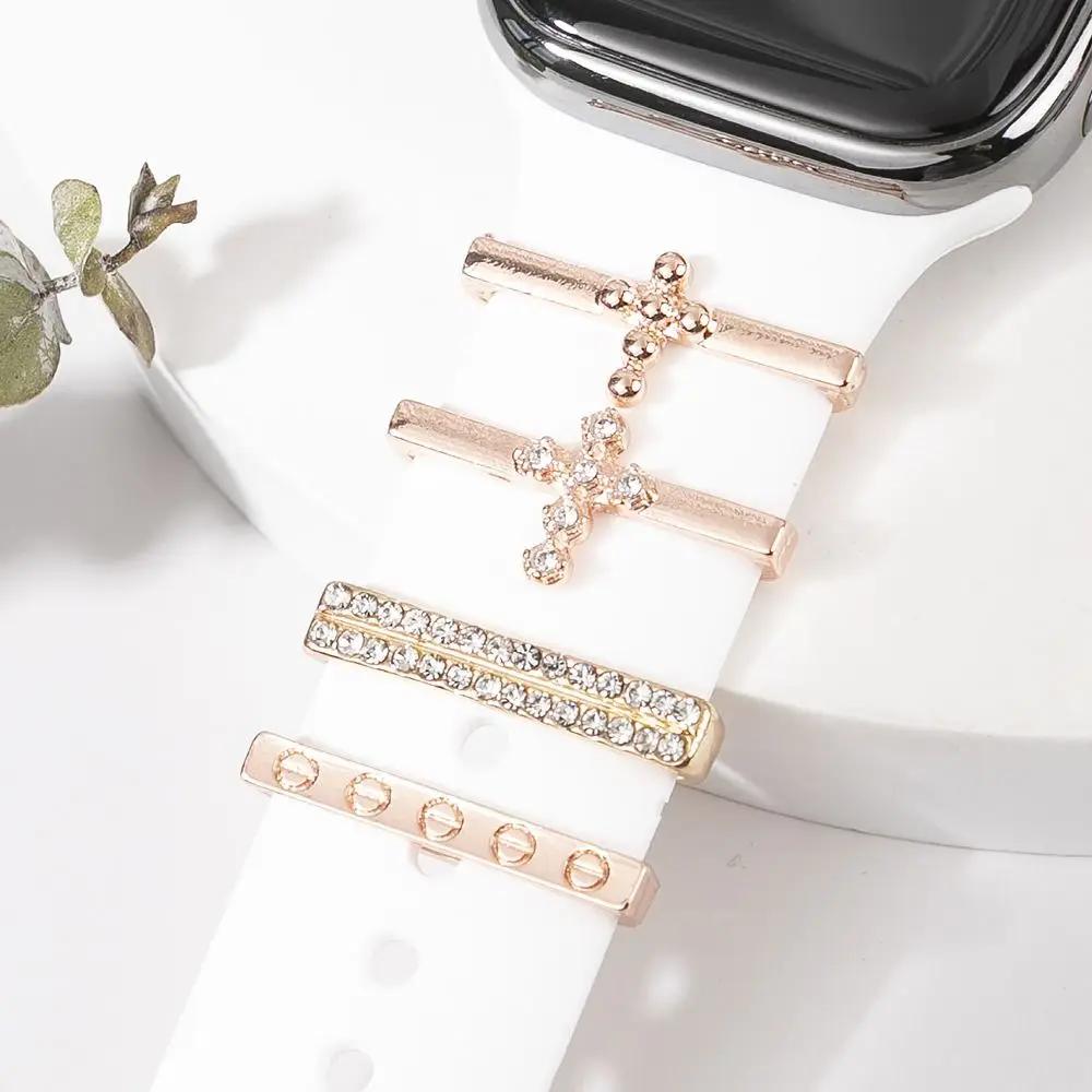 4Pcs Watch Band Ornament for Apple Watch Band Fashion Flower Heart-shaped Decor Ring for Iwatch Strap Accessory Wristbelt Charms