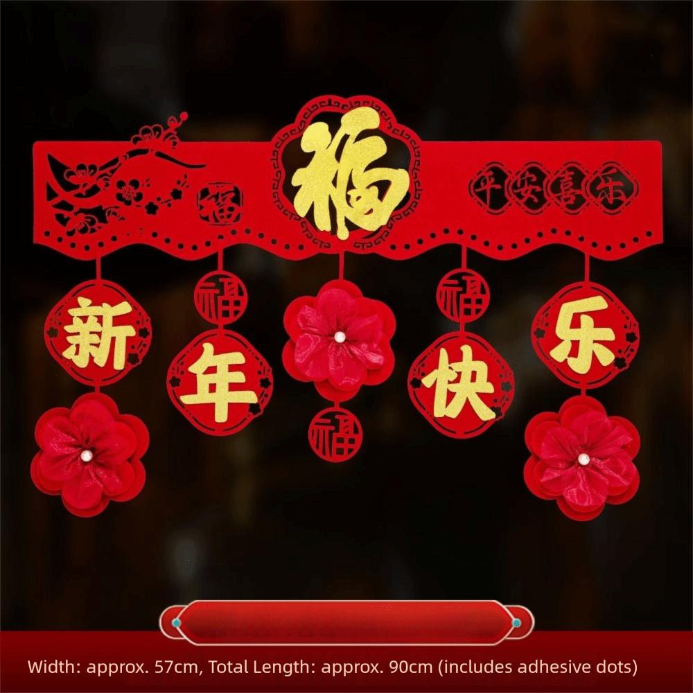Happy New Year Non-woven New Year Garlands Red DIY Hanging Banner Garland Lucky New Year Decorations Festive New Year Supplies