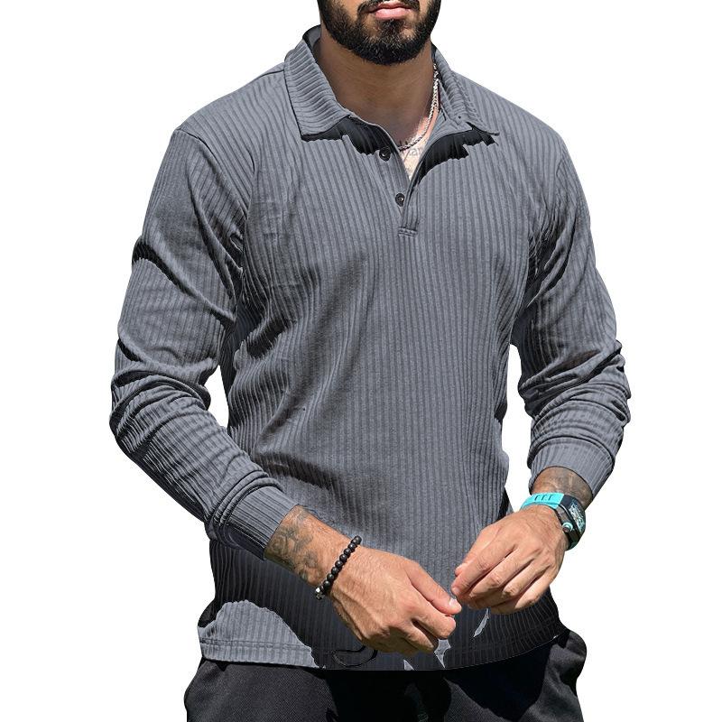 Fashion Men's Casual Lapel Long Sleeve Men's T-shirt Men's Lapel Polo Shirt Tops