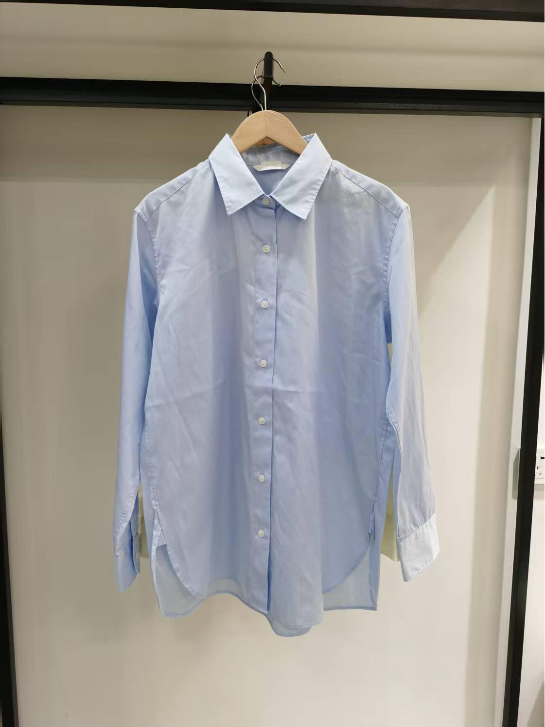 

2025 Весняна жіноча бавовняна блузка в японському стилі з довгим рукавом - Повсякденна, легка, однотонна Medium небо синє кольору