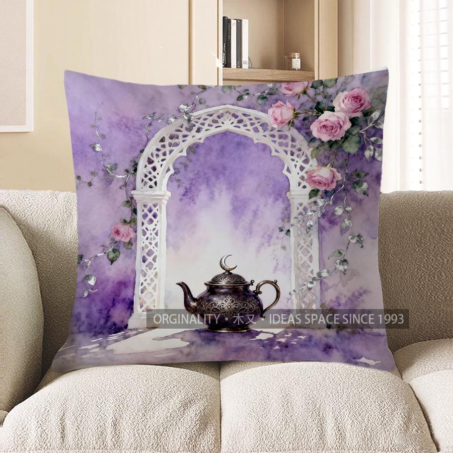 Декоративная подушка с 2D узором Фиолетовая арка и роза наволочка для дивана спальни автомобиля 40x40cm 618₽