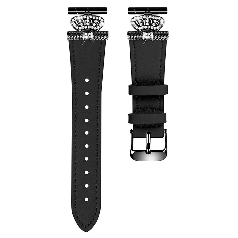 

For Garmin Vivomove HR/Vivomove Cowhide Watch Band Crown Shape Connector Strap,Black Buckle Black