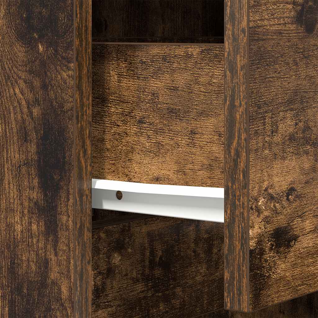 Nightstand Smoked Oak Finish 39 X 35 X 125 Cm Engineered Wood