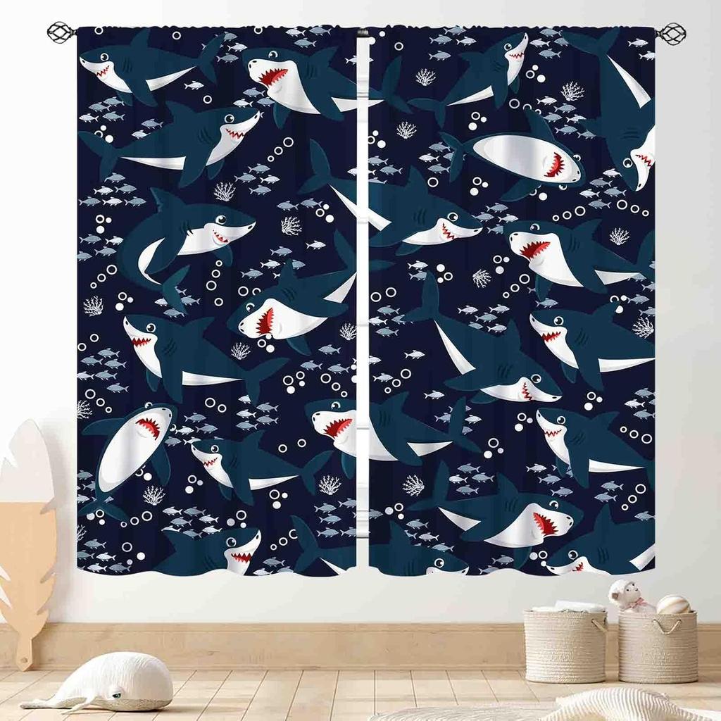 Dinosaur Curtains Boys Room Cartoon Dino Navy Blue Safari Animal Outer Space Planet Astronaut Theme Baby Window Curtain Blackout Polyester
