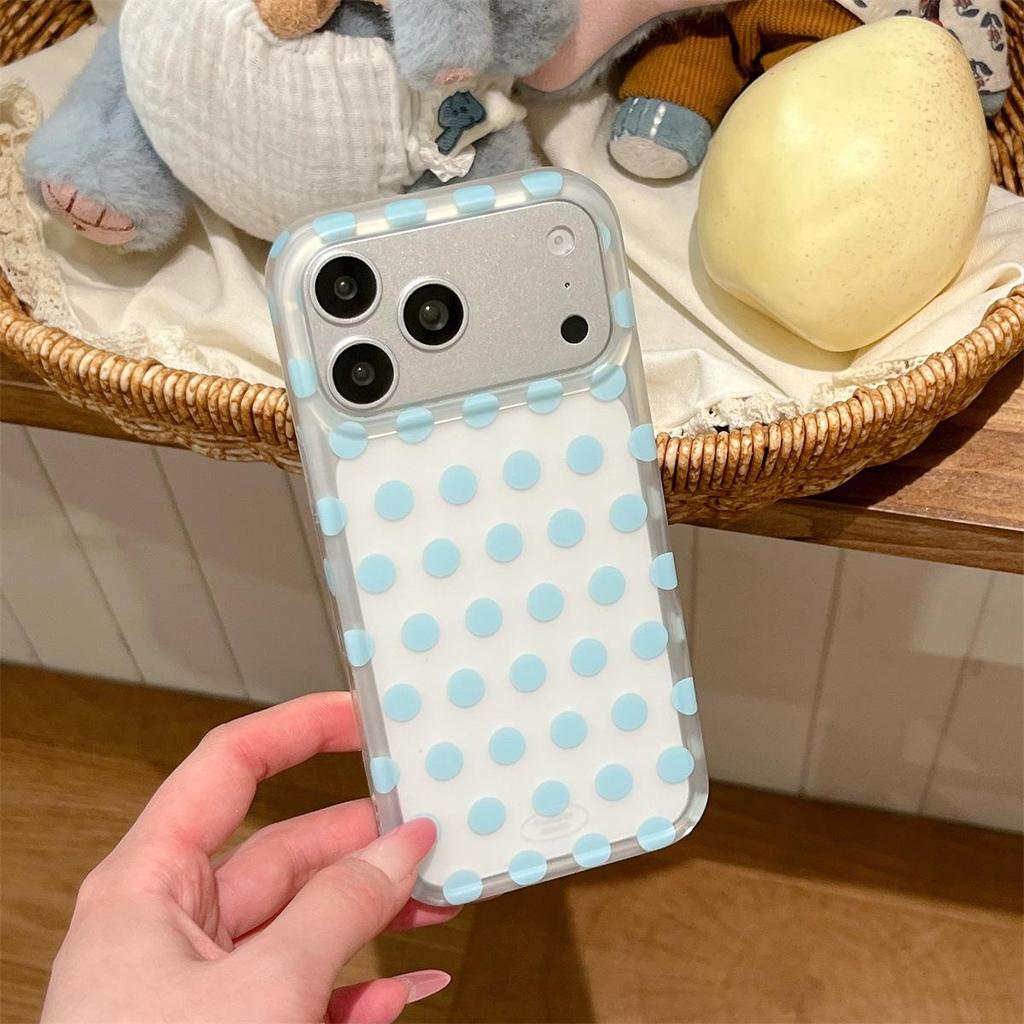 Frosted Translucent Polka Dot iPhone 15/16/17 Pro Max Double-layer Drop-proof Case
