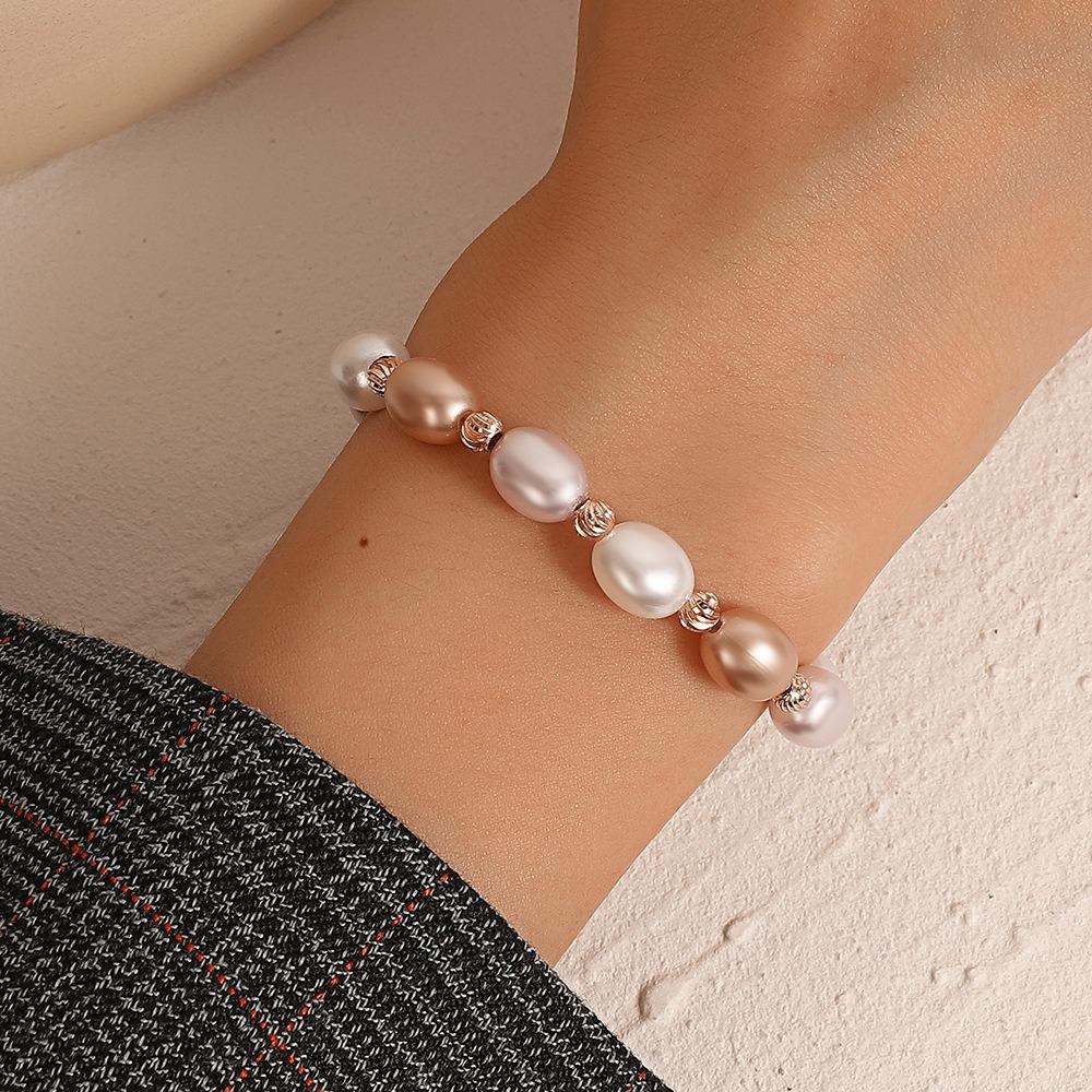 Classic Baroque Ellipse Gold Color Pearl Beaded Bracelet Foe Women Charm Trendy Adjustable Bride Bangle Jewelry Accessory Gift